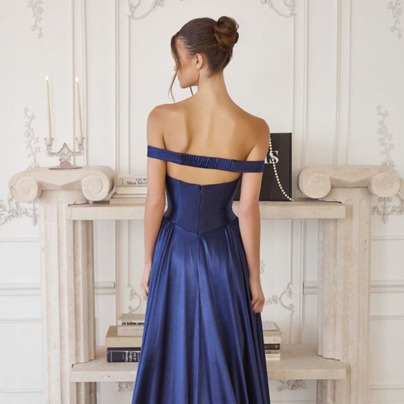 New Black Off The Shoulder A-Line Bridesmaid Dress w/ Basque Waistline CD T821 - Picture 5 of 10